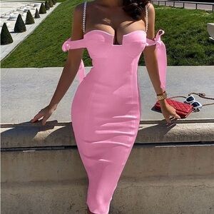 Pearl Strap Bardot Bustier Midi Dress